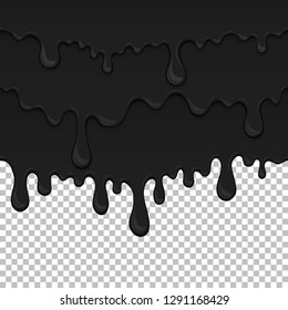 Black sticky liquid seamless element. Realistic dripping slime isolated object. Background with dark petroleum. Popular kids sensory game. Glossy black fluid flowing repeatable vector illustration