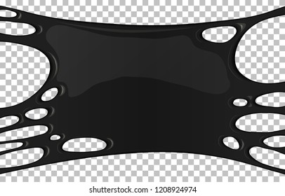 Black sticky slime banner with copy space. Frame of dark petroleum. Popular kids sensory toy vector illustration. Realistic liquid mucus isolated object. Abstract design element with ebon slime.