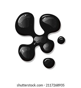 Black sticky slime. Dark liquid spill. Drop oil. Vector cartoon illustration on a white isolated background