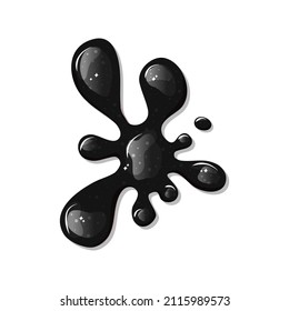 Black sticky slime on a white isolated background. Dark liquid spill. Drop oil. Vector cartoon illustration