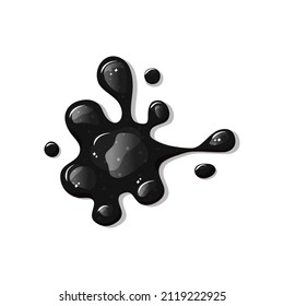 Black sticky slime on a white isolated background . Dark liquid spill. Drop oil. Vector cartoon illustration