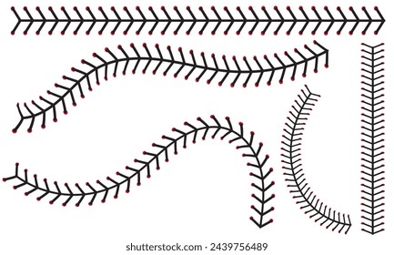 The black stitch or stitching of the baseball Isolated on white background. vector illustration .EPS 10