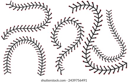 The black stitch or stitching of the baseball Isolated on white background. vector illustration .EPS 10