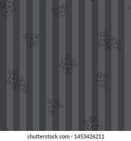 black stock flowers pattern on grey stripe background