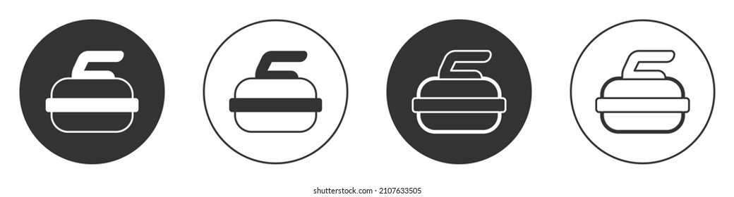 Black Stone for curling sport game icon isolated on white background. Sport equipment. Circle button. Vector