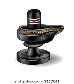 black stone Lord Shiva Lingam with golden floral pattern to Maha Shivaratri holiday design, vector illustration