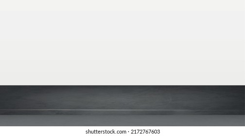 Black stone table top on white panoramic background, promotional web template - Vector illustration