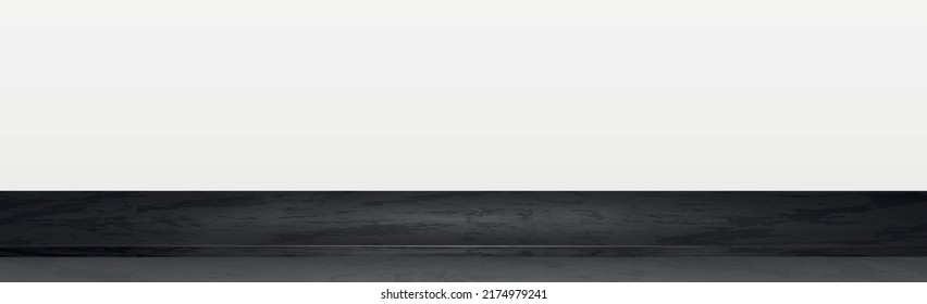 Black stone table top on white panoramic background, promotional web template - Vector illustration