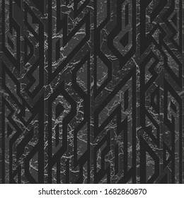 Black stone vector geometric seamless pattern.