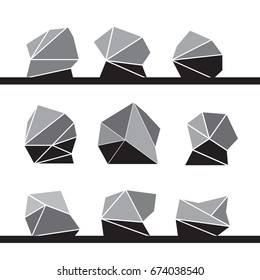 Black stones in flat style. Rock polygonal black stones