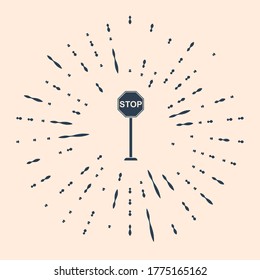 Icono de parada negra aislado en fondo beige. Símbolo de detención de advertencia de tráfico. Resumen de puntos aleatorios de círculo. Ilustración vectorial