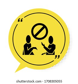Icono de contaminación de plástico Black Stop aislado en fondo blanco. Afiche ecológico. Símbolo de burbuja de habla amarilla. Ilustración vectorial