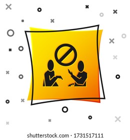 Icono de contaminación de plástico Black Stop aislado en fondo blanco. Afiche ecológico. Botón cuadrado amarillo. Ilustración vectorial