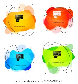 Black Stop plastic pollution icon isolated on white background. Ecological poster. Abstract banner with liquid shapes. Vector Illustration