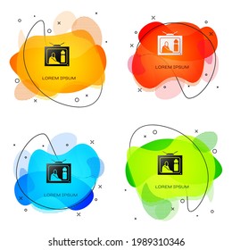 Black Stop plastic pollution icon isolated on white background. Ecological poster. Abstract banner with liquid shapes. Vector Illustration