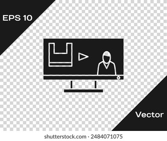 Black Stop plastic pollution icon isolated on transparent background. Ecological poster.  Vector Illustration