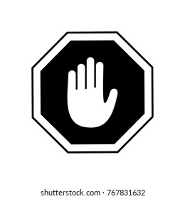 black stop sign icon with hand