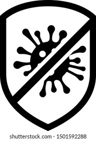 Black Stop virus, bacteria, germs and microbe icon isolated on white background. Antibacterial and antiviral defence, protection infection.  Vector Illustration