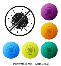 Black Stop virus icon isolated on white background. Corona virus 2019-nCoV. Bacteria and germs, cell cancer, microbe, fungi. Set icons in color circle buttons. Vector Illustration