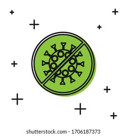 Black Stop virus icon isolated on white background. Corona virus 2019-nCoV. Bacteria and germs, cell cancer, microbe, fungi.  Vector Illustration