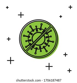 Black Stop virus icon isolated on white background. Corona virus 2019-nCoV. Bacteria and germs, cell cancer, microbe, fungi.  Vector Illustration
