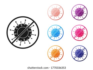 Black Stop virus icon isolated on white background. Corona virus 2019-nCoV. Bacteria and germs, cell cancer, microbe, fungi. Set icons colorful. Vector Illustration