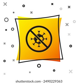 Black Stop virus icon isolated on white background. Corona virus 2019-nCoV. Bacteria and germs, cell cancer, microbe, fungi. Yellow square button. Vector