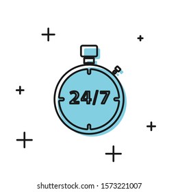 Black Stopwatch 24 hours icon isolated on white background. All day cyclic icon. 24 hours service symbol.  Vector Illustration