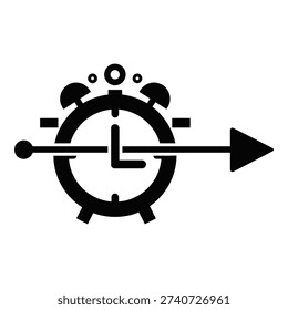 Black stopwatch with arrow pointing to the right on white background icon