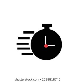 Un cronómetro negro con líneas de movimiento rápido, que indica velocidad o urgencia.