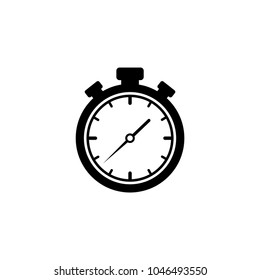 Black stopwatch flat icon isolated on white. Fast time stop watch, limited offer, deadline symbol. Vector illustration.