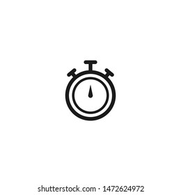 Black stopwatch. flat icon isolated on white. Fast time stop watch, limited offer, deadline symbol. Vector illustration. Clock pictogram.