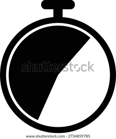 Black stopwatch with half the circle filled in black and the other half white on a white