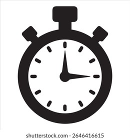 A black stopwatch icon is centrally displayed with two smaller versions positioned below.