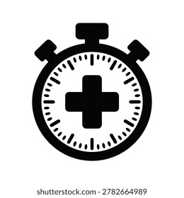 Black stopwatch icon featuring a prominent plus sign in center