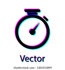 Black Stopwatch icon isolated on white background. Time timer sign. Vector Illustration