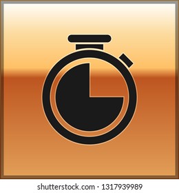 Black Stopwatch icon isolated on gold background. Time timer sign. Vector Illustration