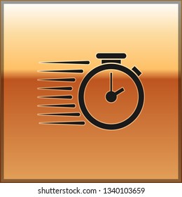 Black Stopwatch icon isolated on gold background. Time timer sign. Vector Illustration