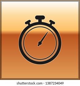 Black Stopwatch icon isolated on gold background. Time timer sign. Chronometer sign. Vector Illustration