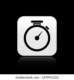Black Stopwatch icon isolated on black background. Time timer sign. Square button vector Illustration