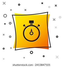 Black Stopwatch icon isolated on white background. Time timer sign. Chronometer sign. Yellow square button. Vector