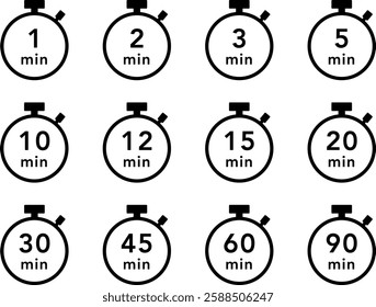 black stopwatch icon set (minute)