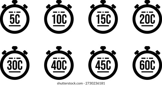 Black stopwatch with numbers 5 10 15 20 30 40 45 60 seconds timer clock
