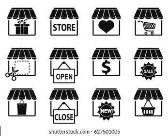 black store icons set