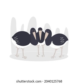 black stork chicks  vector flat illustration