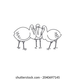 black stork chicks  vector flat illustration