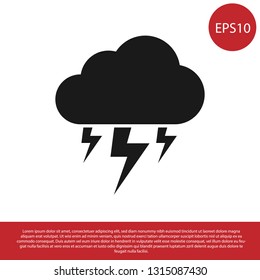 Black Storm icon isolated on white background. Cloud and lightning sign. Weather icon of storm. Vector Illustration