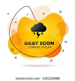 Black Storm icon isolated on white background. Cloud and lightning sign. Weather icon of storm. Fluid color banner. Vector Illustration