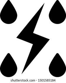 Black Storm icon isolated on white background. Drop and lightning sign. Weather icon of storm.  Vector Illustration