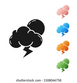 Black Storm icon isolated on white background. Cloud with lightning and sun sign. Weather icon of storm. Set icons colorful. Vector Illustration